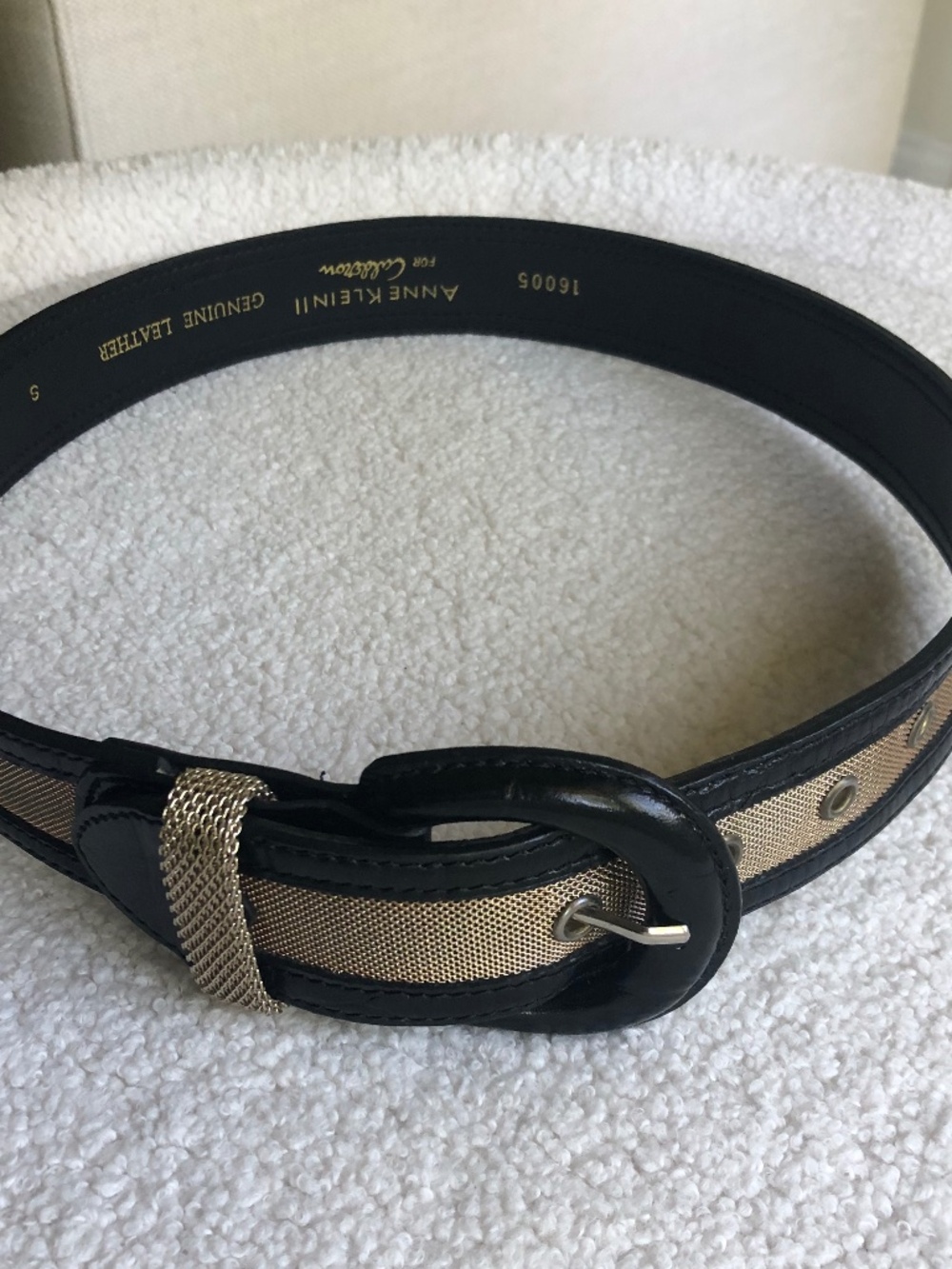 Ann Klein II for Calderon Black Leather & Gold Mesh Belt Waist 32"